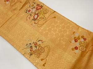 リサイクル　鼓に花・檜垣模様織出し名古屋帯